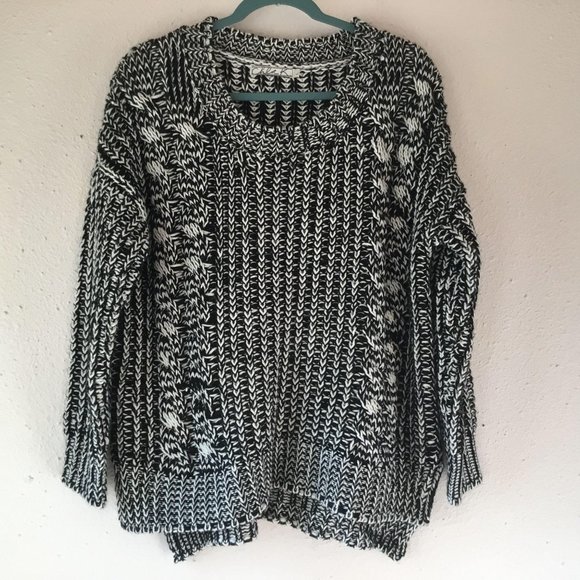 Chloe K Black White Chunky Knit Sweater 